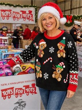Ugly Christmas Black Sweater Teddy Bears Candy Canes Snowflakes Women’s Sz M